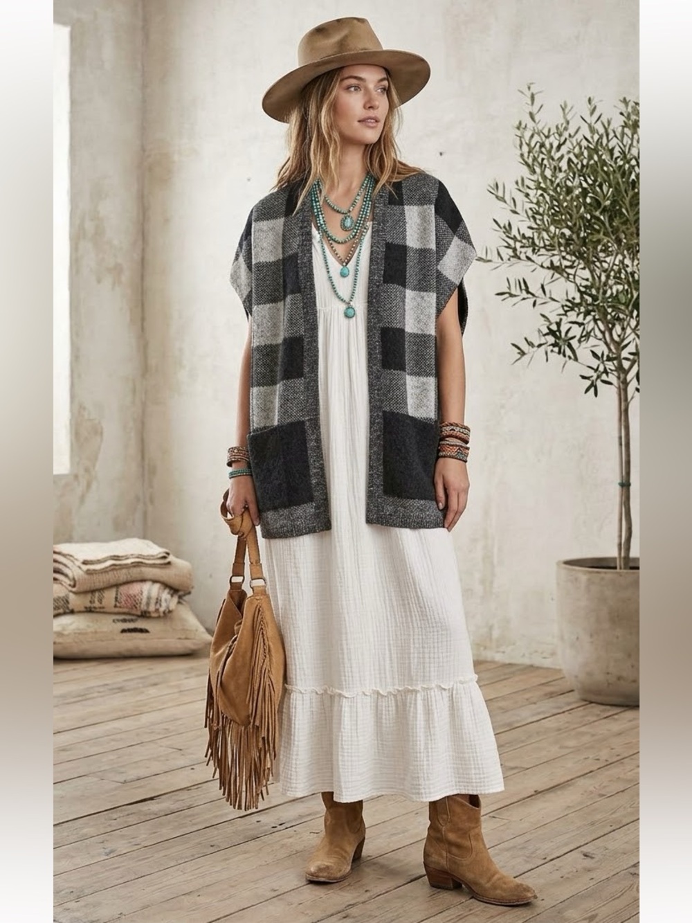 Banana Republic cardigan sweater vest plaid sz XS/S oversized cotton cabincore